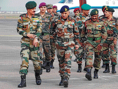 Chief of the Army Staff General Dalbir Singh Suhag arrives to review the situation in Assam after the attacks by National Democratic Front of Bodoland militants, in Guwahati on Saturday. PTI