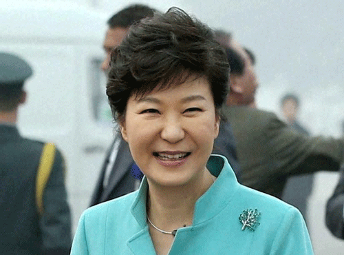 South Korean President Park Geun-hye Tuesday urged North Korea to come forward at the earliest to hold talks for peace on the Korean Peninsula. AP file photo