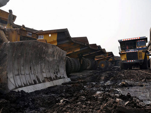 The five-day strike by coal industry workers across the country entered its second day today as negotiations between government officials and trade unions failed late last night. A view of the closed Dhansar coal mines in Dhanbad, Jharkhand. PTI photo