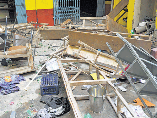 vandalised: School property was completely damaged in the violence that broke out in Hosaguddadahalli on Wednesday. DH photos/srikantha sharma r