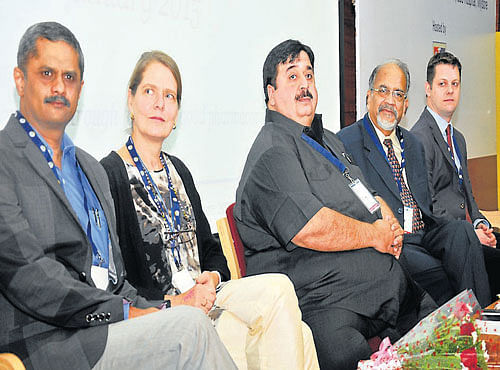Director of Uppsala Monitoring Centre, Dr Marie Lindquist, Vice-Chancellor of JSS University, Dr B Suresh, National Scientific Coordinator of PvPI, Dr Y K Gupta, at the programme, in Mysuru, on Monday. DH PHOTO