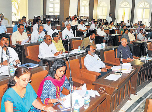 Officials during the KDP meeting at ZP Hall, in Mysuru, on Monday. DH PHOTO