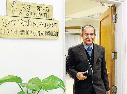 V S Sampath demits the office of the chief election commissioner in NewDelhi on Thursday. PTI