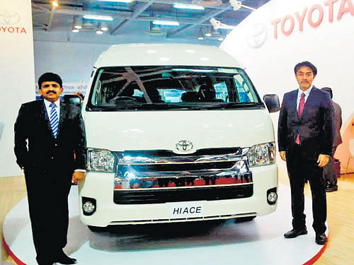 Toyota Kirloskar Motor Director and Senior Vice-President  N Raja (left) and TKM General Manager (Product Planning   Division) Masao Fujita at the 4th Bus and Special Vehicle Show, India Expo Mart in Greater Noida recently.