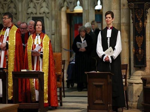The Rev. Libby Lane(r), during her consecration as the eighth Bishop of Stockport, at York Minster, England. Male domination in the leadership of the Church of England is coming to an end, as the 500-year-old institution consecrates its first female bishop. AP Photo.