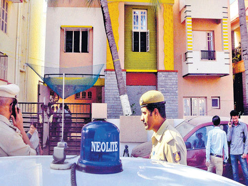 crime spot: The house where police fired at two burglars at HMT Layout in Vidyaranyapura on Tuesday. dh Photo