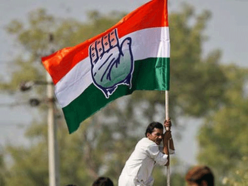 Congress supporter with the party flag. Photo: Reuters (File)