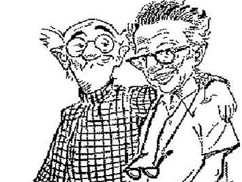 memories A caricature of R K Laxman with his creation the 'common man.'