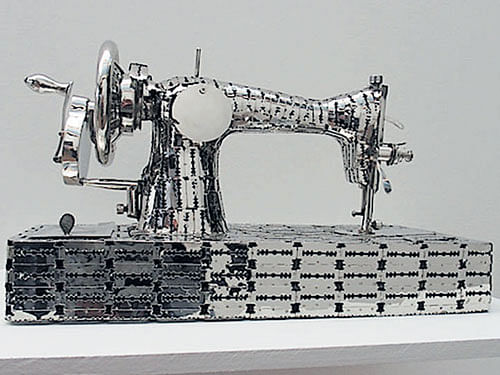 a sewing machine made of razor blades created by Bangladeshi artist Tayeba Begum Lipi;