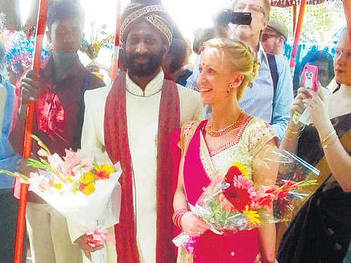 Dr Davy and Mandy Schneider at their  marriage reception hosted by the inmates of Shishu Mandir at KR Puram on Sunday.