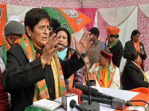 BJP leaders at Prime Minister Narendra Modi's rally here Sunday were caught by surprise when the party's chief ministerial candidate Kiran Bedi threatened to stop her speech midway as she was getting disturbed by the crowd chanting Modi's name.