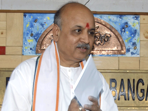 Continuing its protest against the ban on VHP leader Praveen Togadia from entering the city, opposition BJP today staged a walkout from the Karnataka Legislative Assembly here. Dh File Photo.