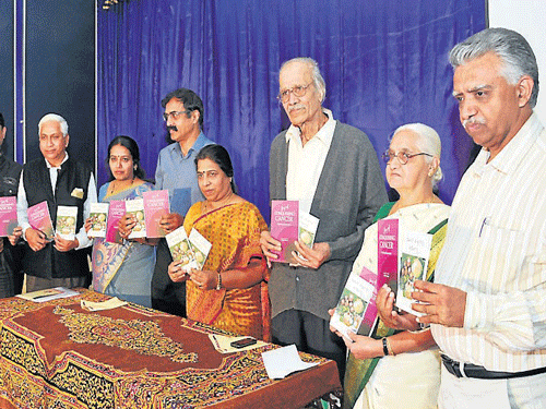Journalist Krishna Vattam, Dr B&#8200;S Ajay&#8200;Kumar, Dr Vasundhara Bhoopati, Meenakshi&#8200;Bhat and others during the book release programme, in Mysuru, on Friday. DH&#8200;photo