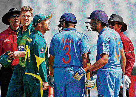 David Warner (left) giving a mouthful to Rohit Sharma during the tri-series made for ugly viewing.