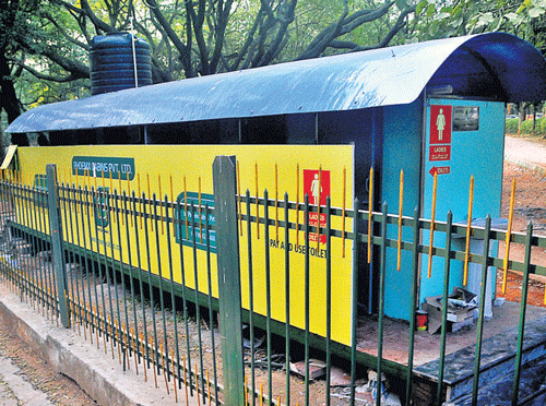 A public toilet at Cubbon Park. Regular walkers at the park are unhappy with the construction of newtoilets, saying the existing ones have not been maintained. DH PHOTO