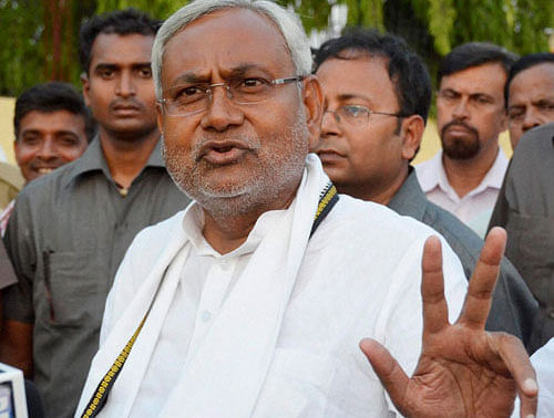 Former Bihar chief minister Nitish Kumar, along with 130 legislators belonging to his JD-U, the RJD and the Congress, Monday marched to Raj Bhawan to meet Governor Keshri Nath Tripathi to stake claim to forming the next government in the state.