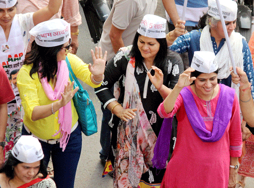 The 70-member strong Delhi assembly will have just six women legislators -- all from the Aam Aadmi Party, which has won 67 of the seats. AP file photo