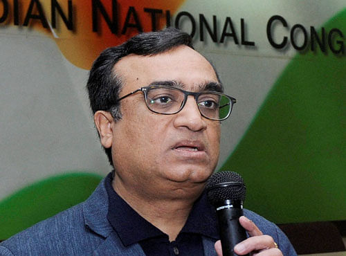 Congress leader Ajay Maken addresses a press conference at the party office in New Delhi on Tuesday. PTI Photo