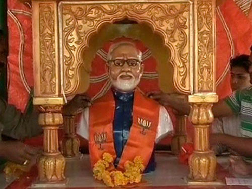 Supporters of Prime Minister Narendra Modi here have built a temple for him. The temple, with a bust of Modi in the sanctum, stands on Kothariya road and would be inaugurated on February 16.Image Courtesy: Twitter