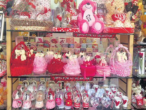 Stores like 'Archies' are stacked up with presents for Valentine's Day.