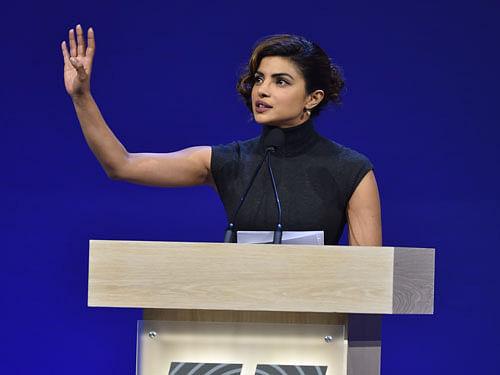 Priyanka Chopra, actress, recording artist, model and philanthropist, is seen at EF Education First - A Day With World Leaders, on Friday, Feb. 13, 2015 in Boston. AP Image
