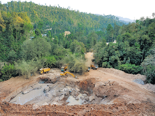 Work in progress on the Yettinahole project in Sakleshpur taluk, Hassan district. DH photo