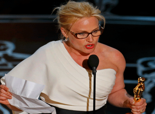 Patricia Arquette speaks after winning the Oscar for Best Supporting Actress for her role in 'Boyhood' at the 87th Academy Awards in Hollywood, California. Reuters file photo