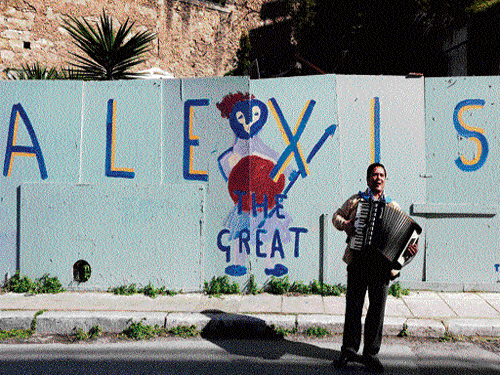 fizzling revolution: In Athens, a graffiti lauds the country's prime minister, Alexisrevolt against austerity. "Europe is going to change," he said before setting off on a tour of European capitals to rally support for a more relaxed new direction. Tsipras. Tsipras said Greece had