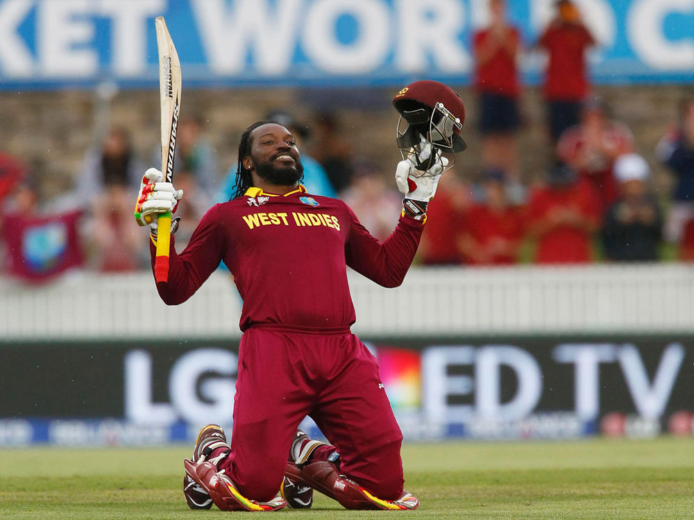 It was a case of this day that year when Chris Gayle smacked the first double hundred of a World Cup today on the same date when Indian icon Sachin Tendulkar had also registered one-day cricket's first 200 in 2010 against South Africa. Reuters photo