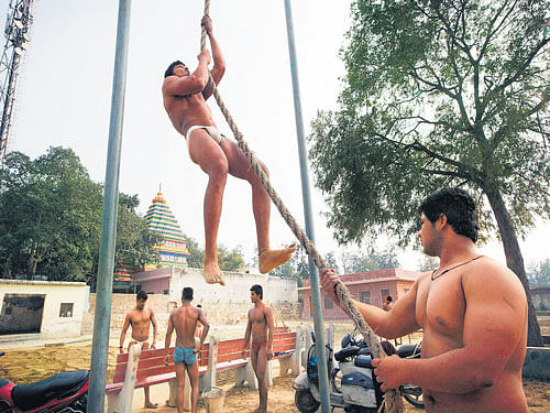 spartan strongmen: The musclemen from the village of Fatehpur Beri are the descendants of the original inhabitants of the city, who defended their village against waves of invaders on their way to the seat of empire. Today, many have jobs as bouncers in local clubs. nyt