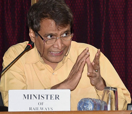 Railway Minister Suresh Prabhu addresses a press conference in New Delhi after presenting the Railway Budget 2015-16 in Lok Sabha on Thursday. PTI Photo