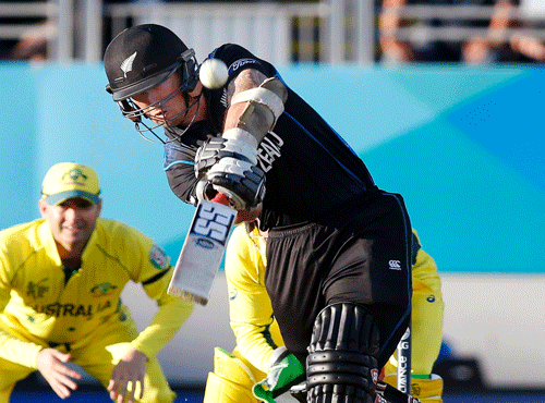 New Zealand's Luke Ronchi hits a six against Australia in their Cricket World Cup match in Auckland. Reuters photo