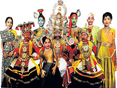 Young talent Junior students at Kattaikkuttu  Sangam; (above) 'kattaikkuttu' artistes on stage.