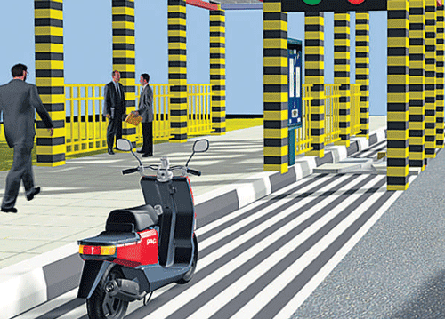 Two-wheeler enters the parking facility.