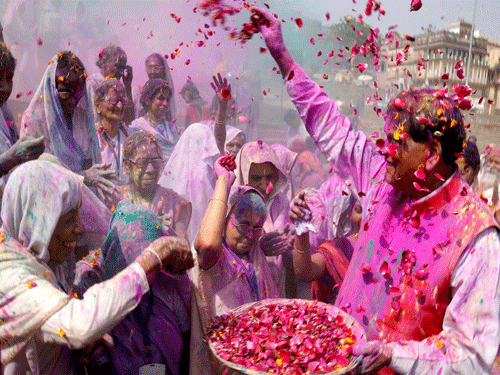 Around a thousand widows living reclusive lives at ashrams in Vrindavan and Varanasi today began special four-day long Holi celebrations in Vrindavan today. PTI File Photo.