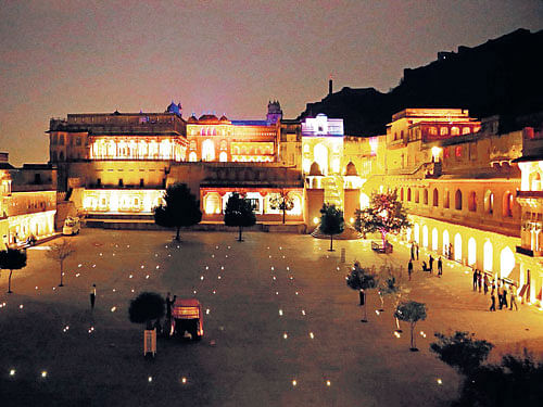 The illuminated Amber Fort in Jaipur.