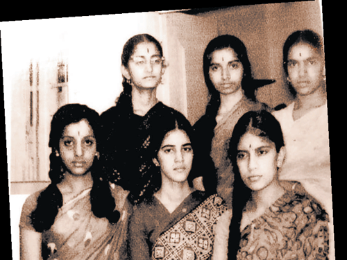 (Fromleft) (Front row) Madhuri, Rami and Preme. (Behind) Nirupama, Susheela (author) and Nagu.