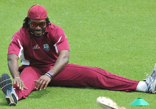Chris Gayle is a doubt for the West Indies' do-or-die World Cup duel against the United Arab Emirates on Sunday after struggling with a back injury. DH File photo