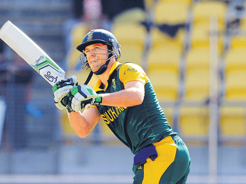 South Africa'sABde Villiers hits one to the fence during his 99 against theUnited Arab Emirates onWednesday. AP