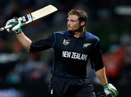 New Zealand's Guptill acknowledges the crowd during their Cricket World Cup match against Bangladesh in Hamilton. Reuters file photo