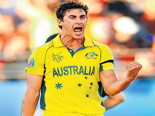 Mitchell Starc continued his impressive World Cup campaign with a four-wicket haul as Australia overpowered Scotland by seven wickets in Hobart on Saturday. AP File Photo.
