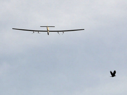 The world's only 'no-fuel' solar- powered aircraft 'Solar Impulse-2' today took off for Myanmar from Varanasi after overnight stopover, ending its week-long journey in India as part of the round-the-world trip. Reuters photo