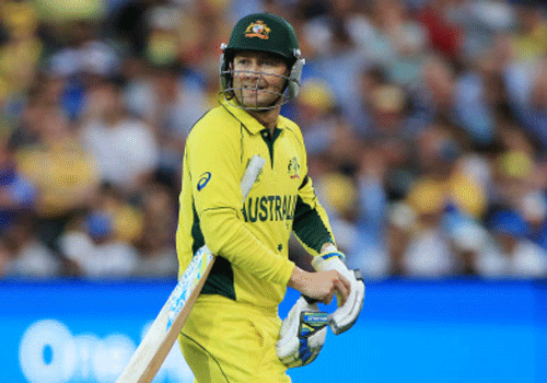 Australia's Michael Clarke walks from the field after he was dismissed for eight runs during their Cricket World Cup quarterfinal match in Adelaide, Australia. AP photo