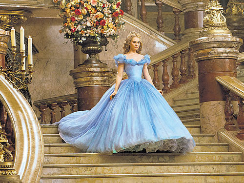 Cinderella, played by Lily James, arrives for the royal ball.