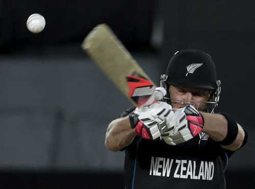 New Zealand's captain Brendon McCullum plays a shot during his Cricket World Cup semi final match against South Africa in Auckland. Reuters photo