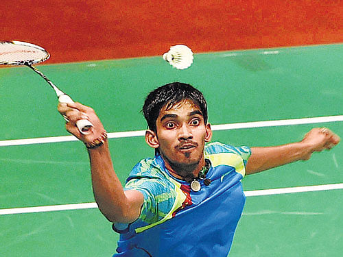 no mercy: India's K Srikanth en route his win over Denmark's Viktor Axelsen in the final of the India Open on Sunday. The  Hyderabadi shuttler on his first India Open crown beating Axelsen 18-21, 21-13, 21-12. pti