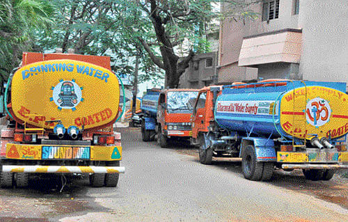 Tankers supplying drinking water in the City are irregular most of the time and charge different rates. DH photo