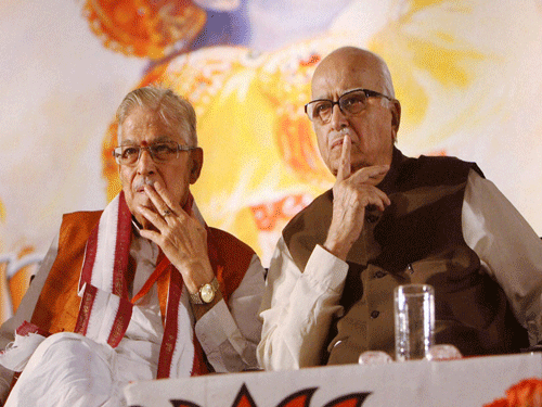 BJP leaders Murli Manohar Joshi and L.K. Advani. PTI File Photo