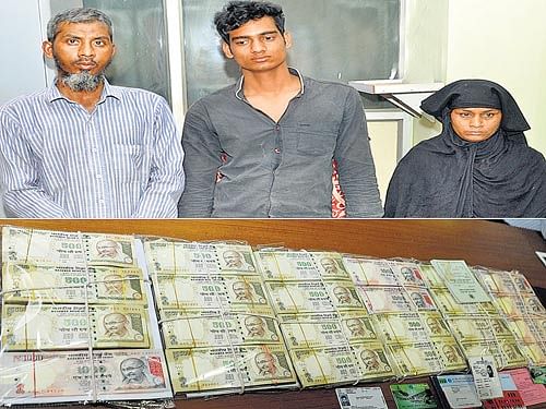 in the net Shahabuddin Sheikh, Ameerul Haque and Zainab Mondal were arrested by the CCB police for running a currency racket in the City on Wednesday. DH PHOTO