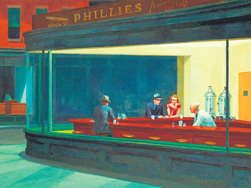 The American life Some of Edward Hopper's prolific works 'Nighthawks' & (below) 'East Wind Over Weehawken'.